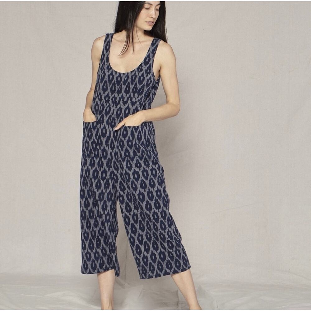Outerknown Wide Leg Jumpsuit in Blue Ikat Print